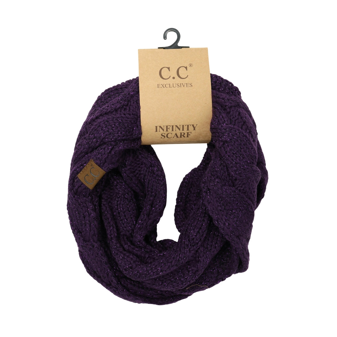 Metallic Cable Knit CC Infinity Scarf SF800MET