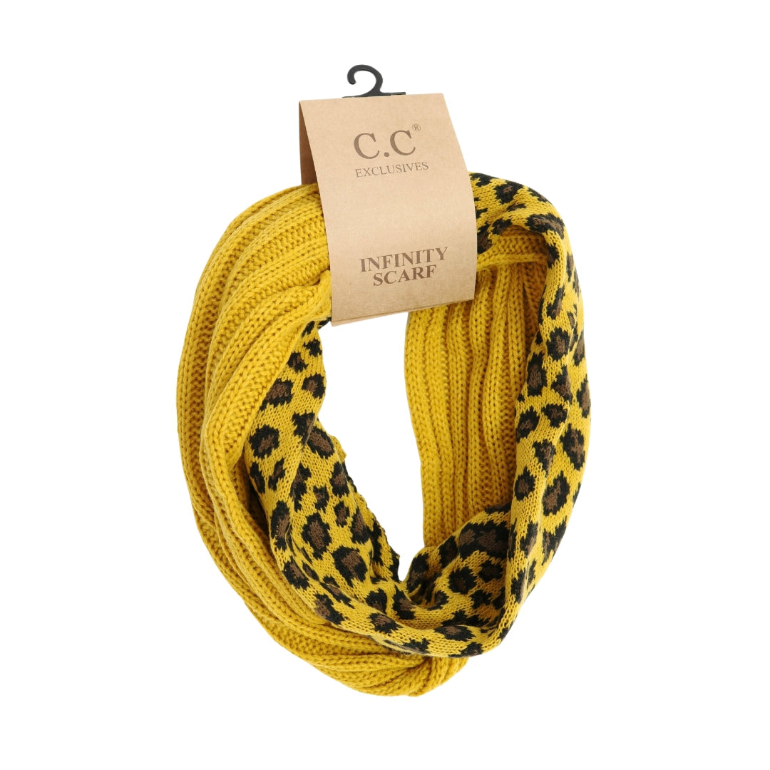 Ribbed Knit Leopard Accent CC Infinity Scarf SF80