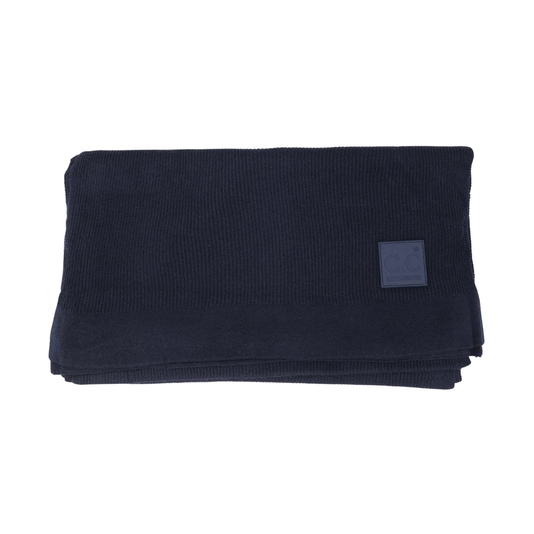 Solid Ribbed Knit CC Scarf with Rubber Patch SF7007