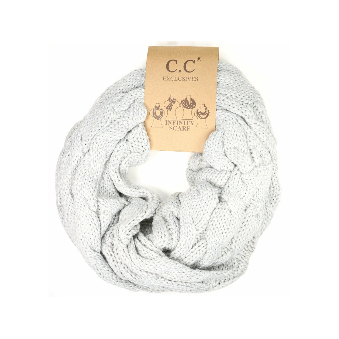 Metallic Cable Knit CC Infinity Scarf SF800MET