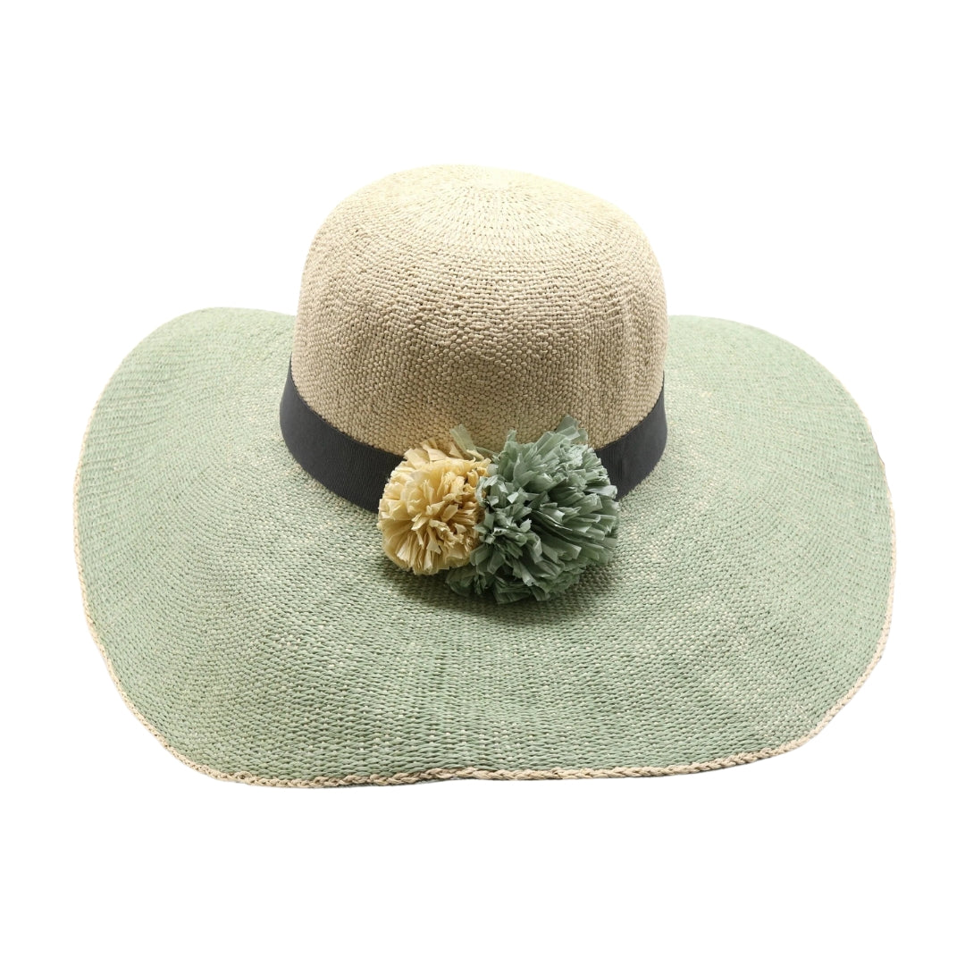 Big Colored Brim Straw Hat with Pom Accent ST2020