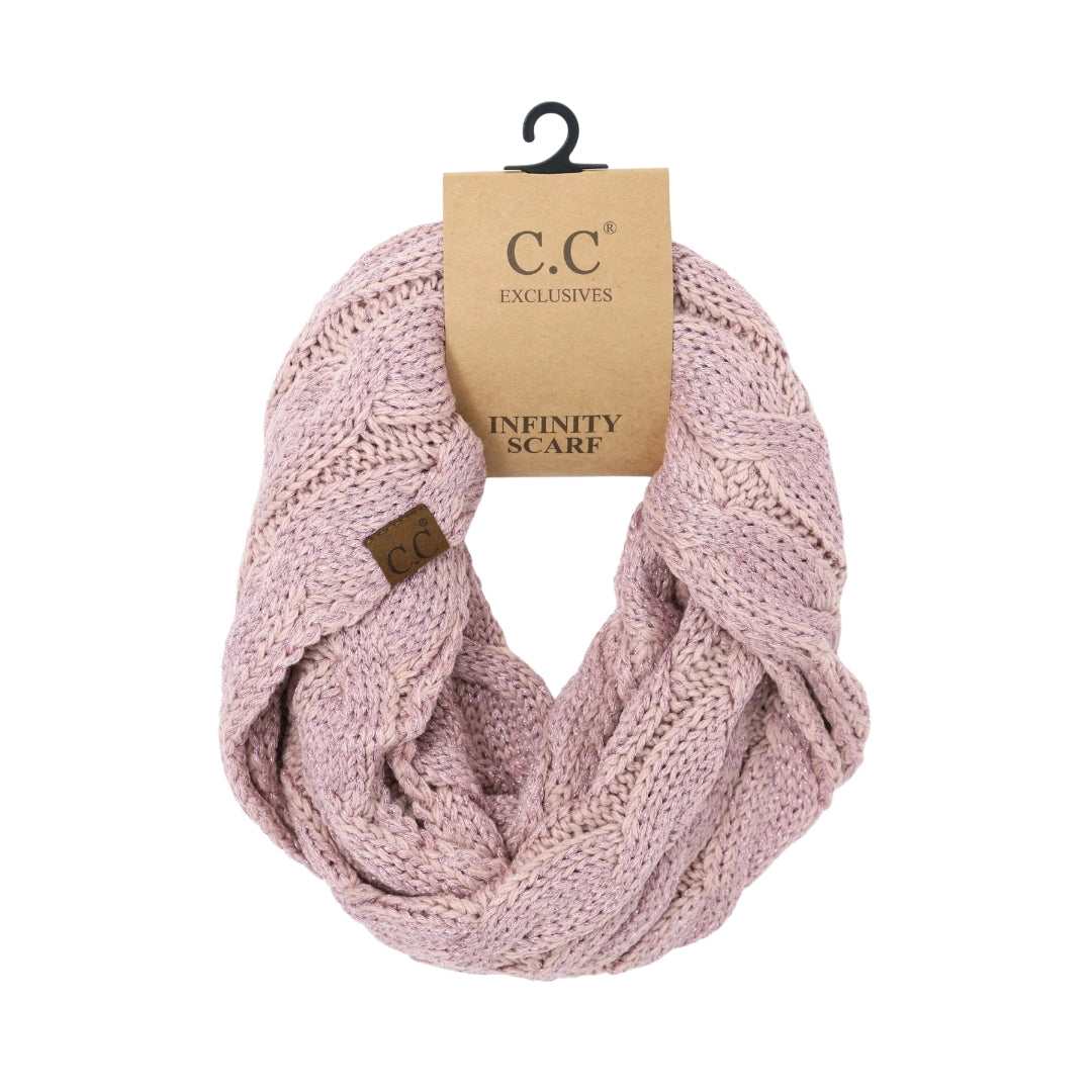 Metallic Cable Knit CC Infinity Scarf SF800MET