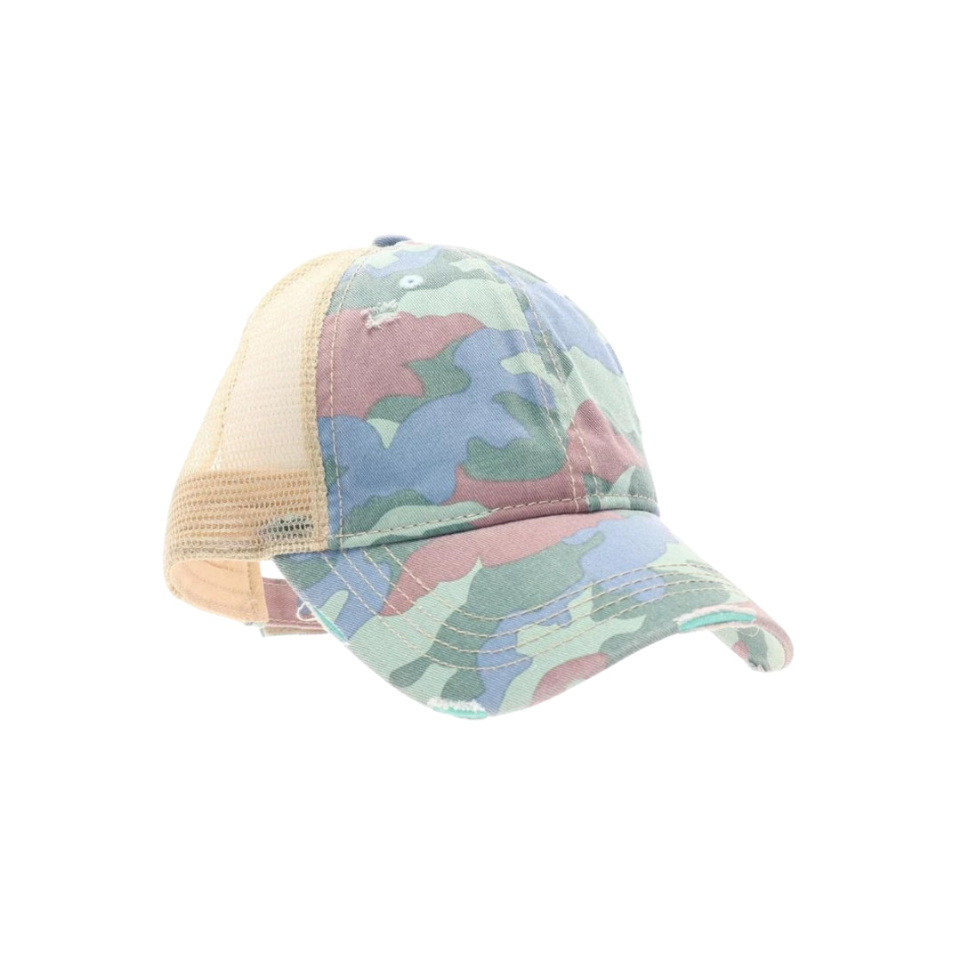 Camouflage Mesh Back High Pony CC Ball Cap BT15