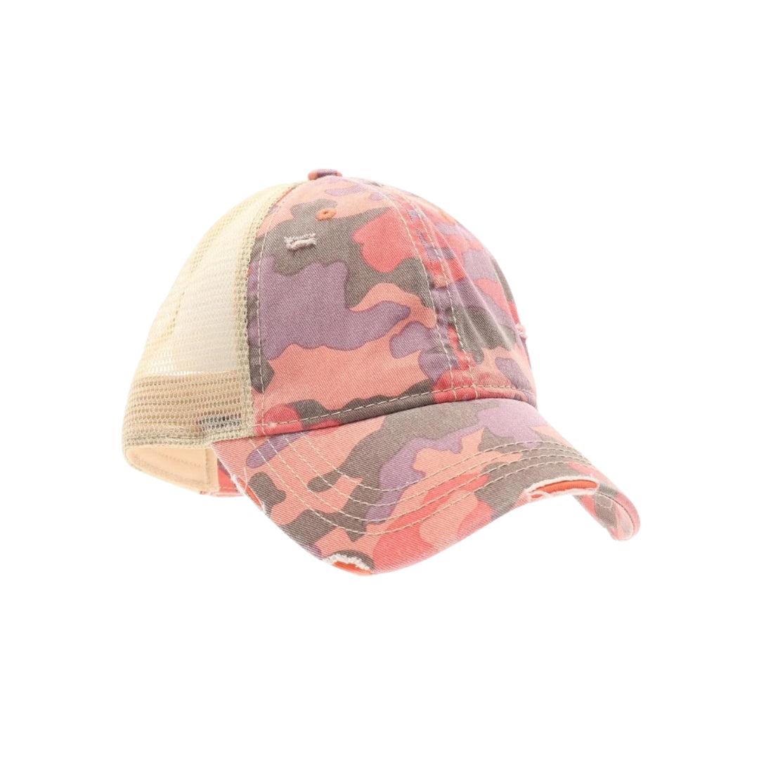 Camouflage Mesh Back High Pony CC Ball Cap BT15