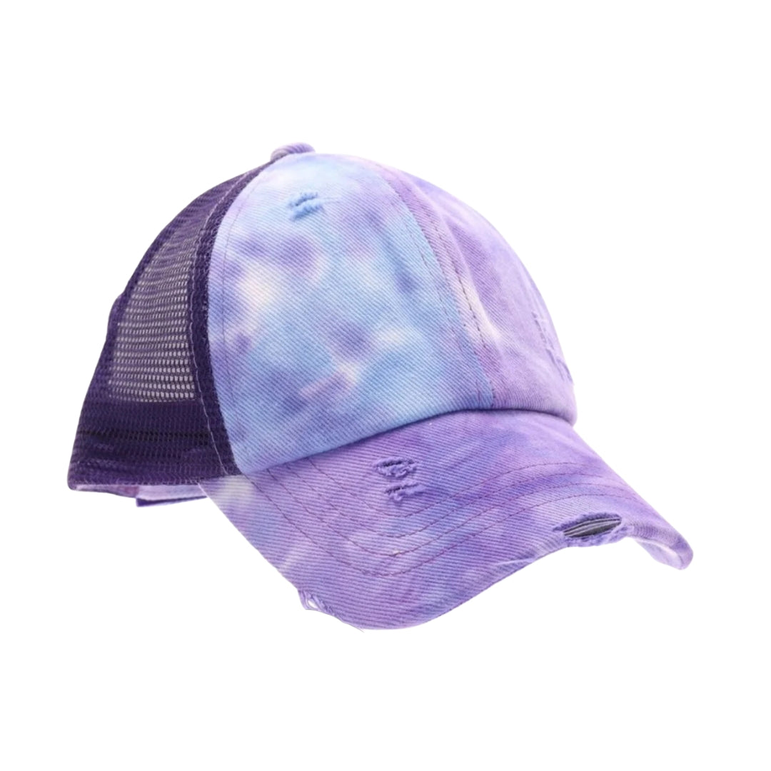 Kids Tie Dye Criss-Cross High Ponytail CC Ball Cap KIDSBT791