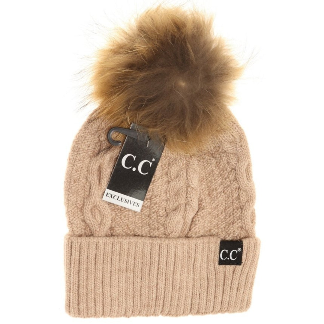 CC Exclusive - Black Label Special Edition Ribbed Cuff Fur Pom Beanie HAT1915