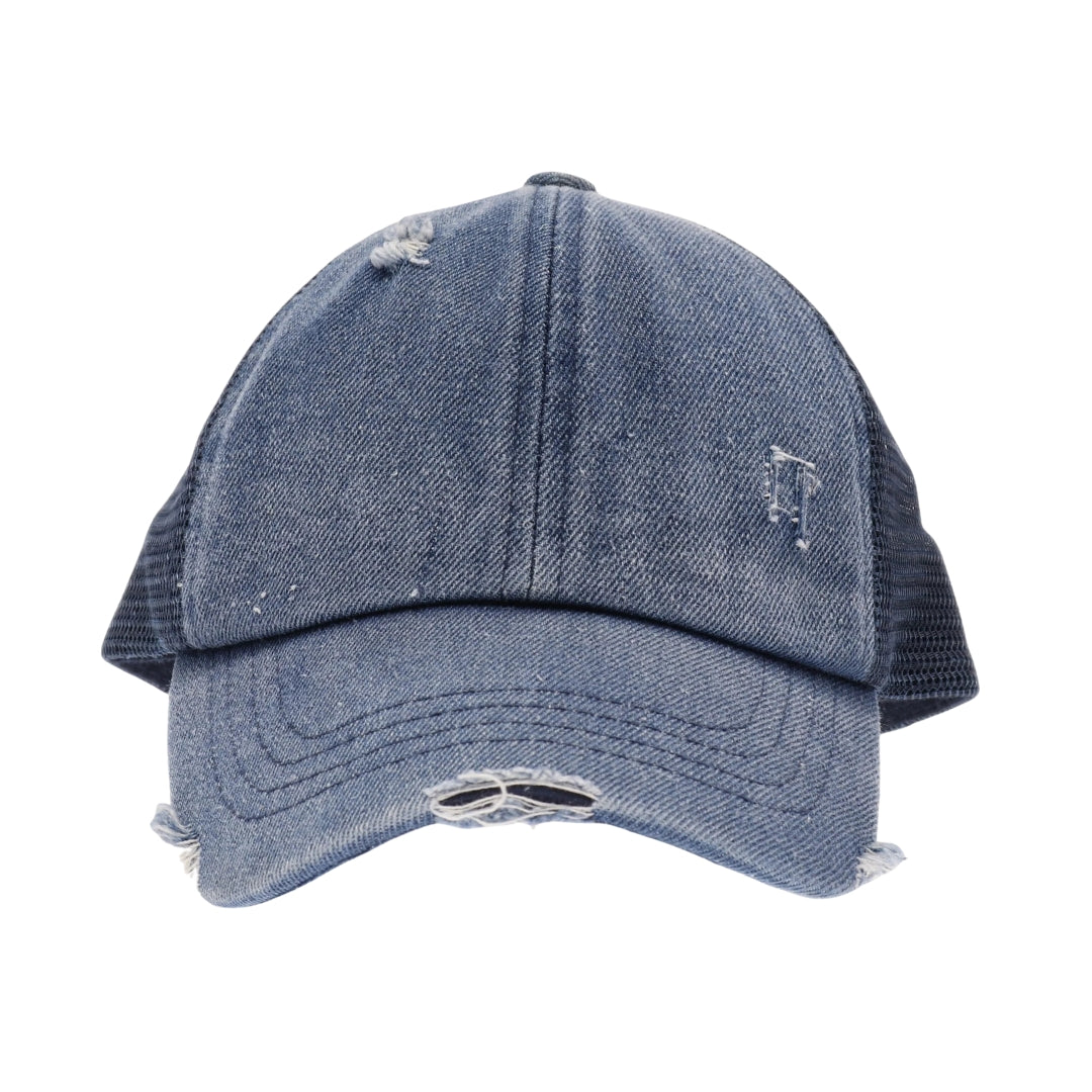 KIDS Distressed Criss-Cross High Ponytail CC Ball Cap KIDSBT780