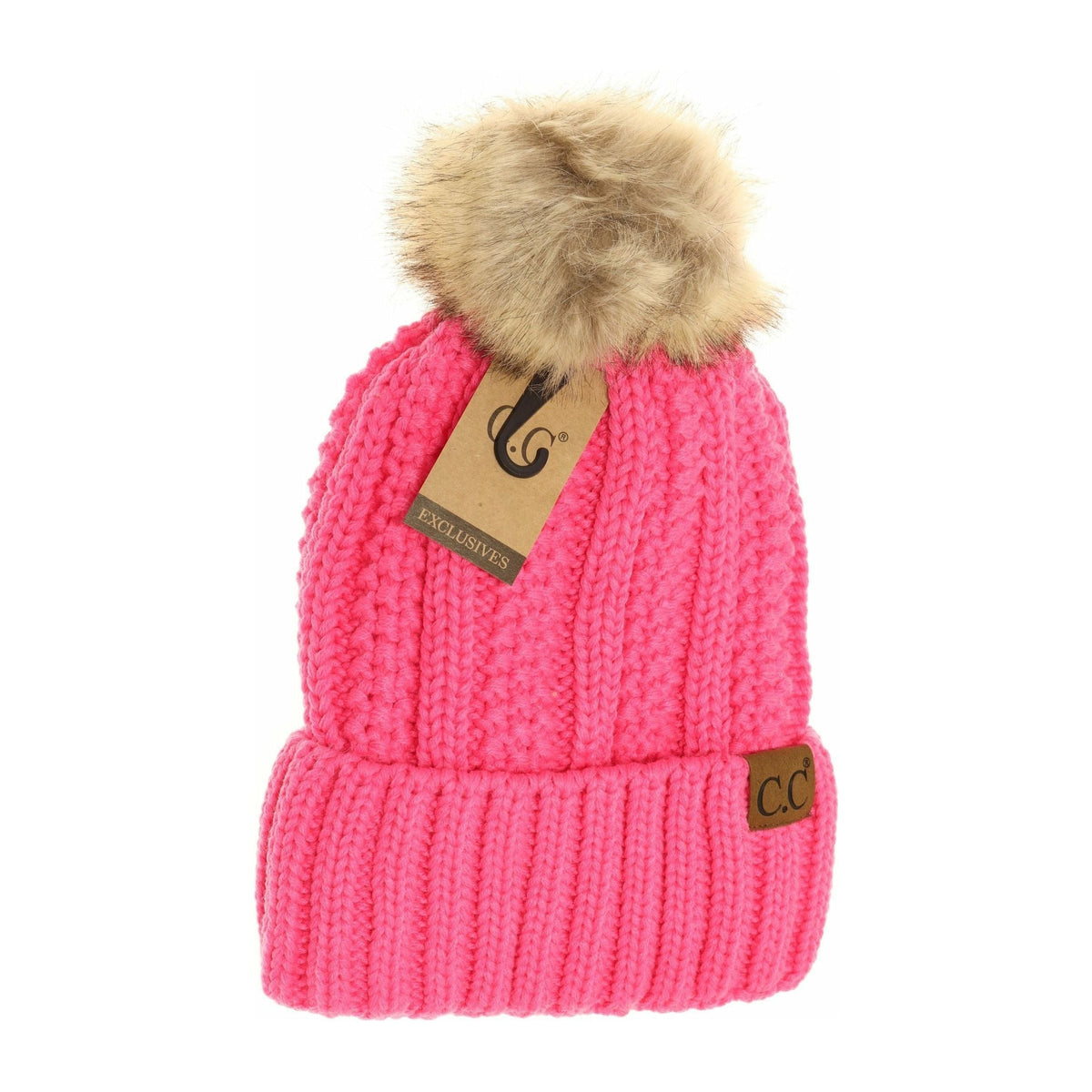Fuzzy Lined Fur Pom CC Beanie YJ820