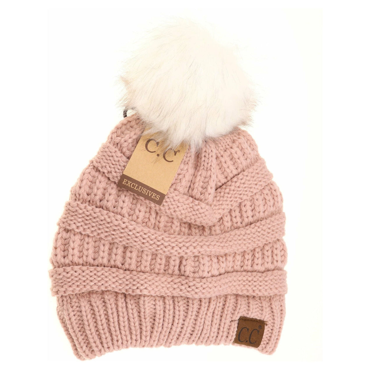 Classic Matching Fur Pom CC Beanie YJ64Pom