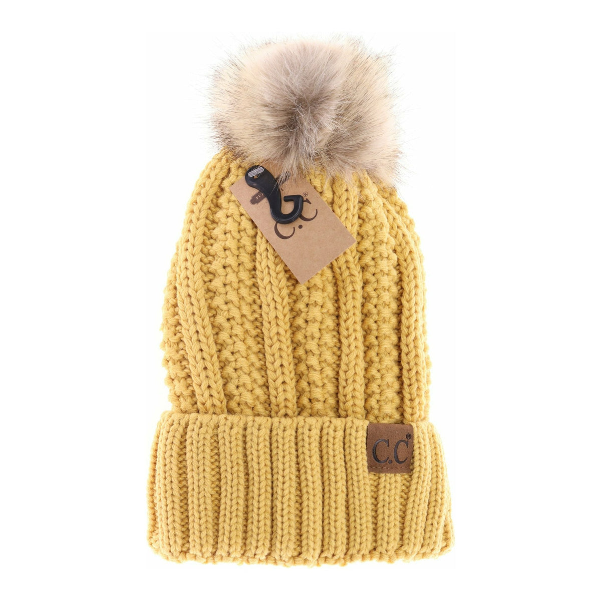 Fuzzy Lined Fur Pom CC Beanie YJ820
