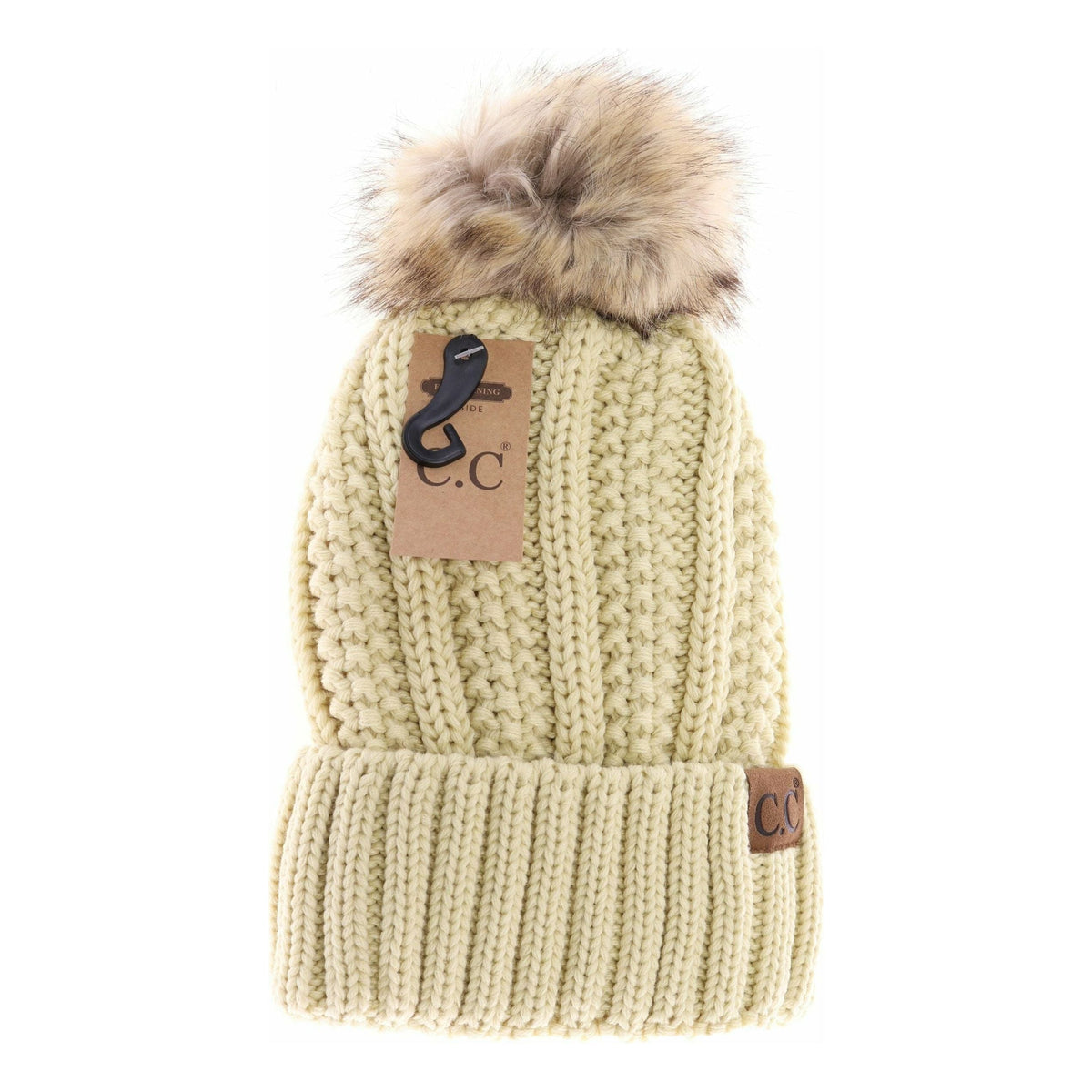 Fuzzy Lined Fur Pom CC Beanie YJ820