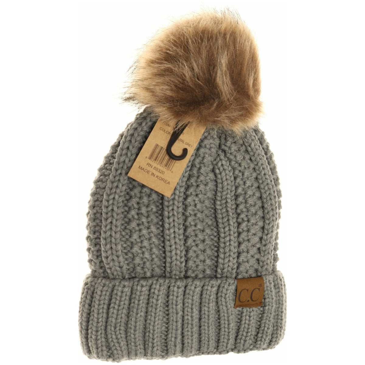 Fuzzy Lined Fur Pom CC Beanie YJ820