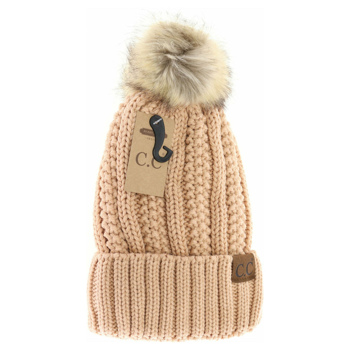 Fuzzy Lined Fur Pom CC Beanie YJ820
