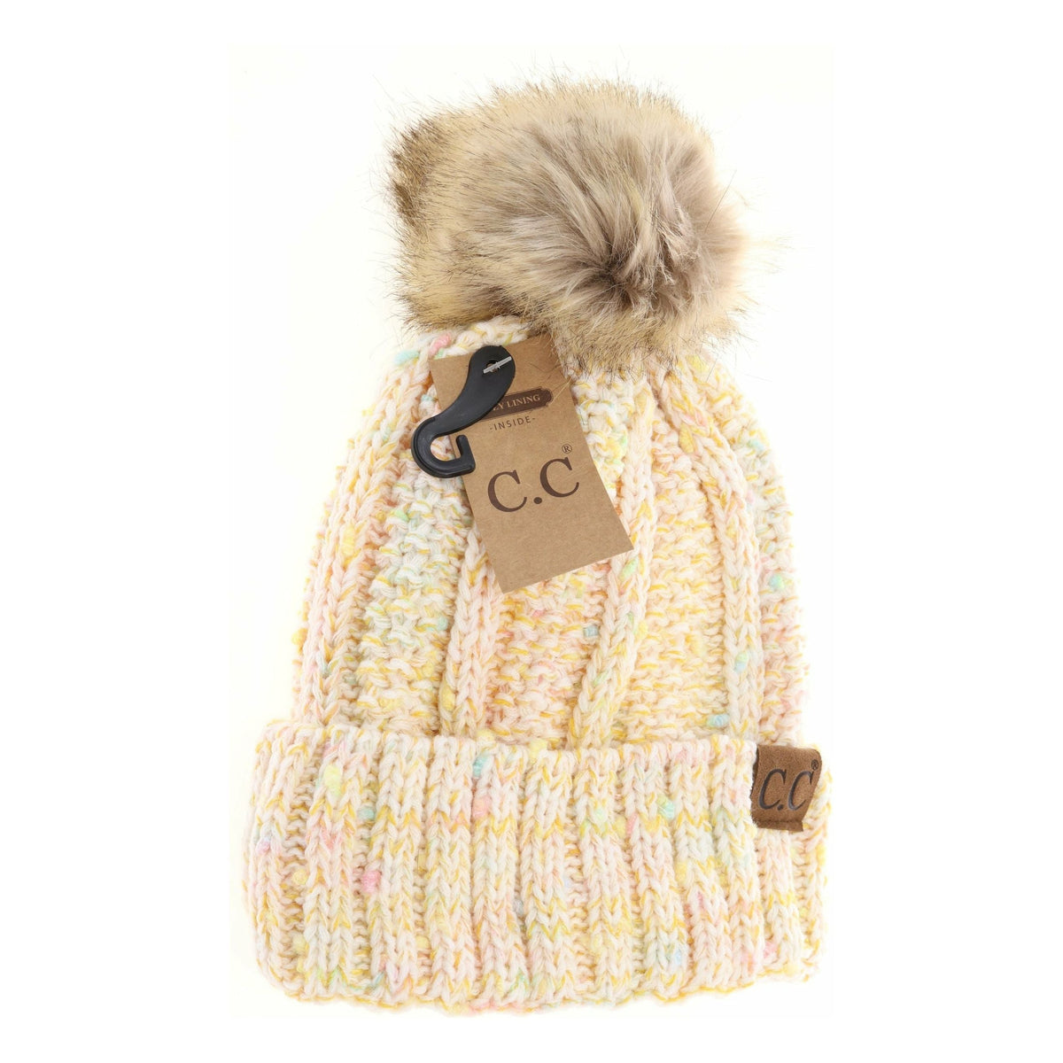Fuzzy Lined Confetti Knit Fur Pom CC Beanie YJ823