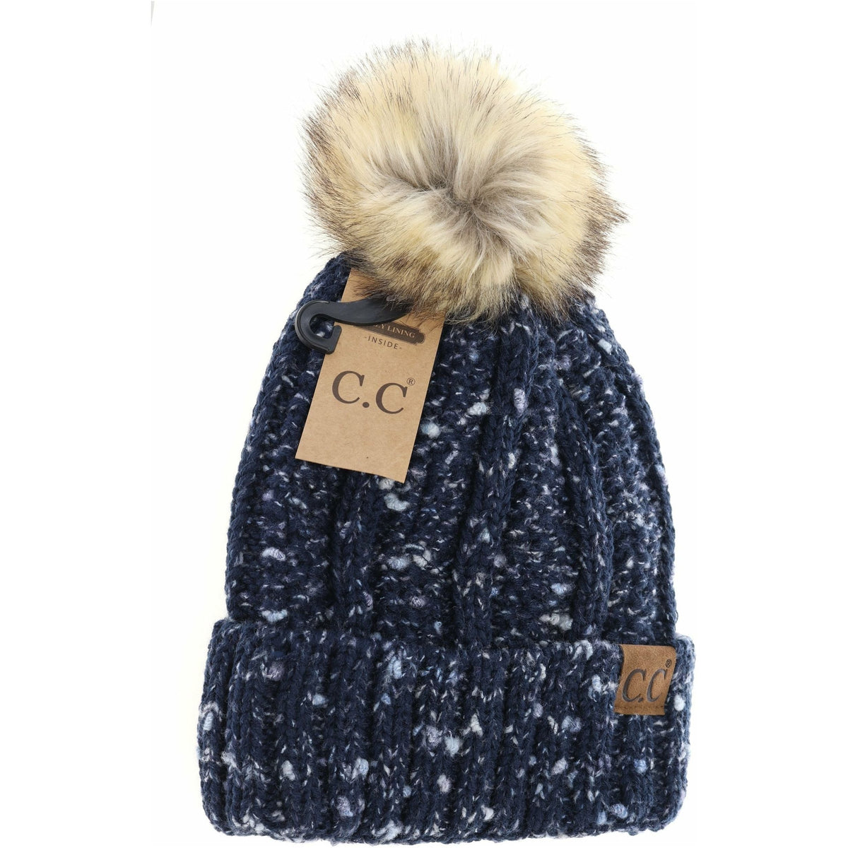 Fuzzy Lined Confetti Knit Fur Pom CC Beanie YJ823