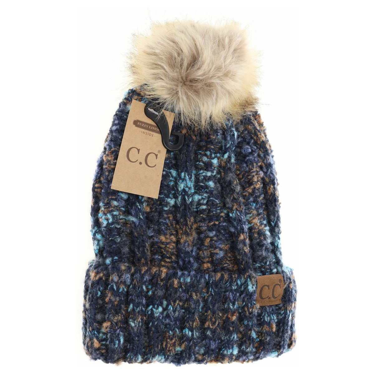 Fuzzy Lined Popcorn Confetti Fur Pom CC Beanie YJ824