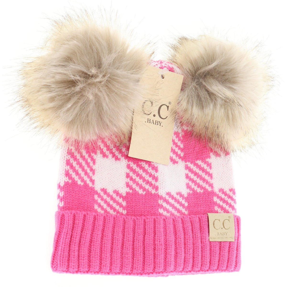 BABY Buffalo Check Double Pom C.C Beanie BABY25POMPOM