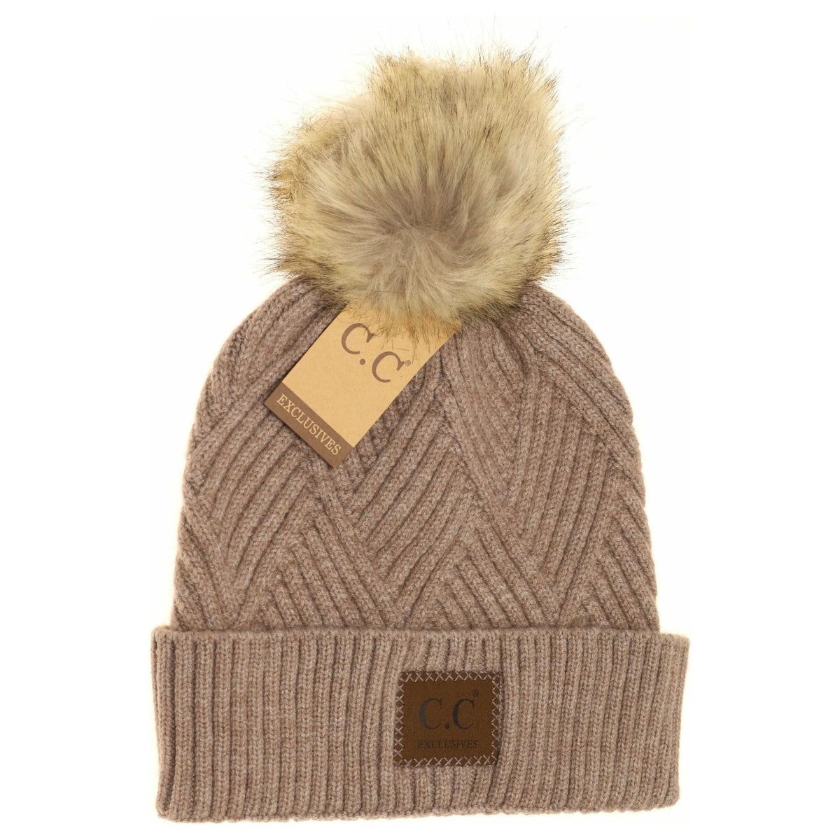 Large Patch Heathered Pom Beanie HAT2060