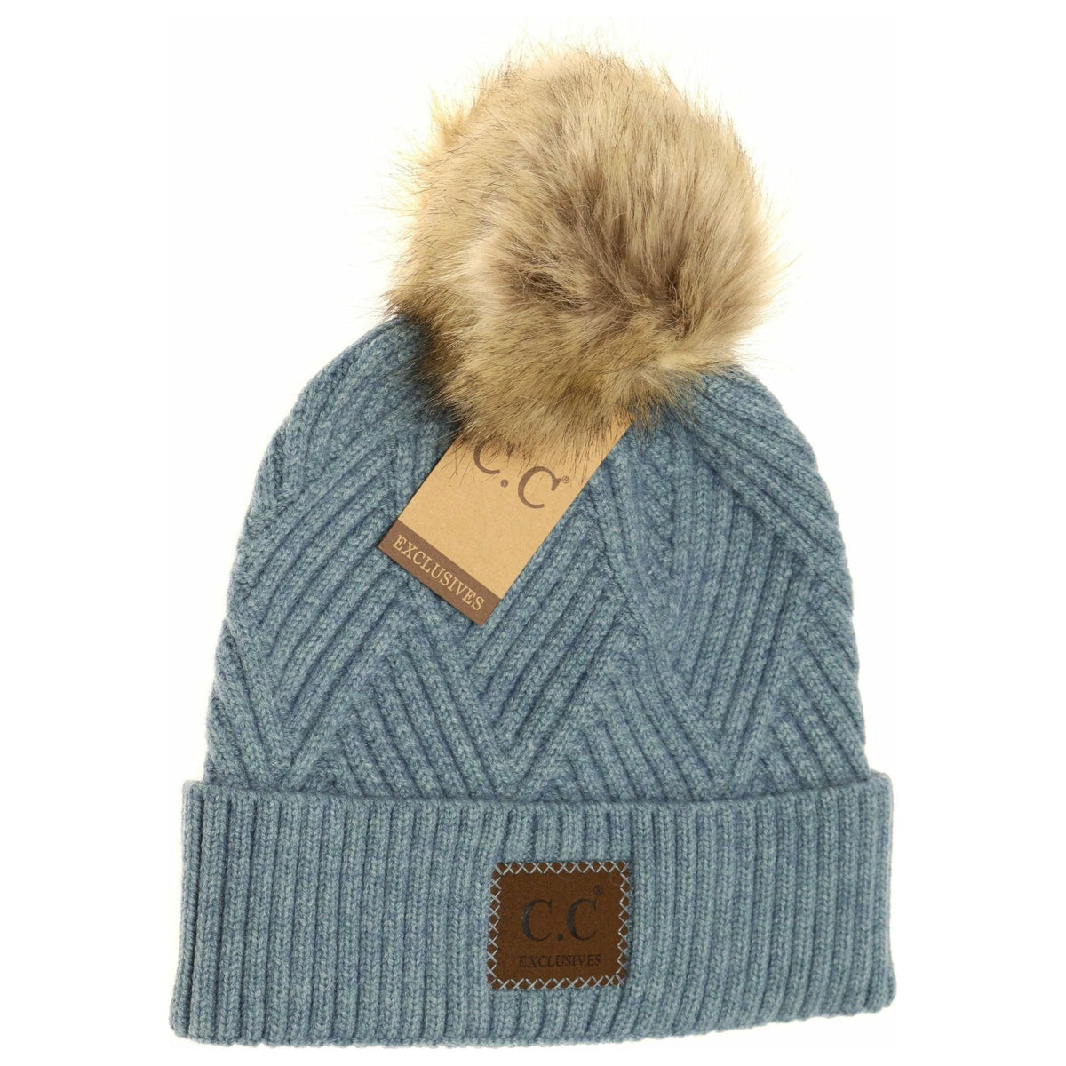 Large Patch Heathered Pom Beanie HAT2060