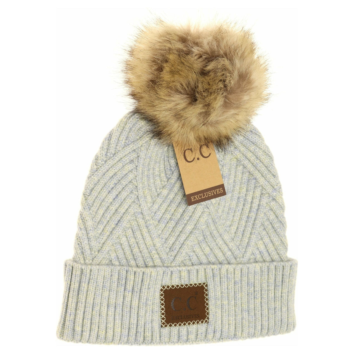 Large Patch Heathered Pom Beanie HAT2060