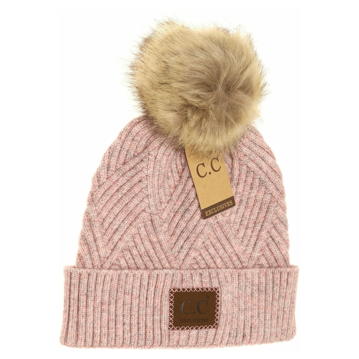 Large Patch Heathered Pom Beanie HAT2060