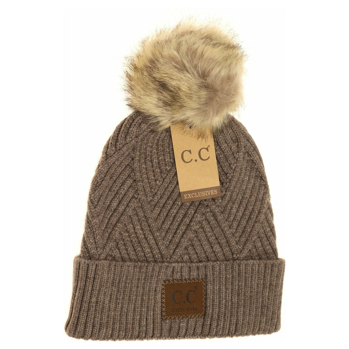 Large Patch Heathered Pom Beanie HAT2060