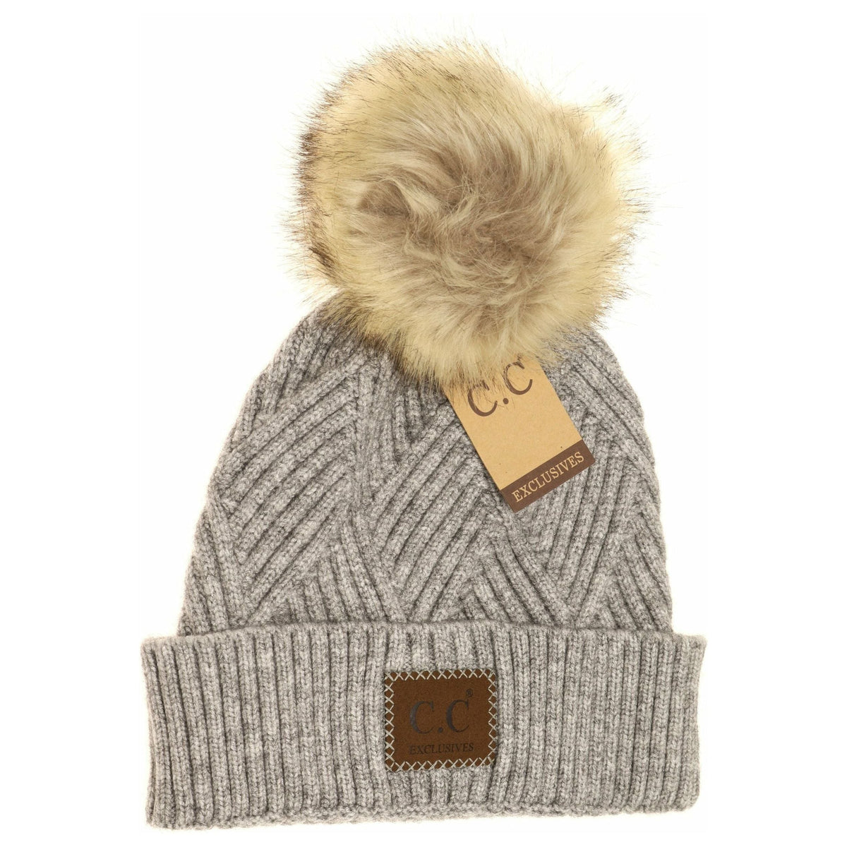 Large Patch Heathered Pom Beanie HAT2060