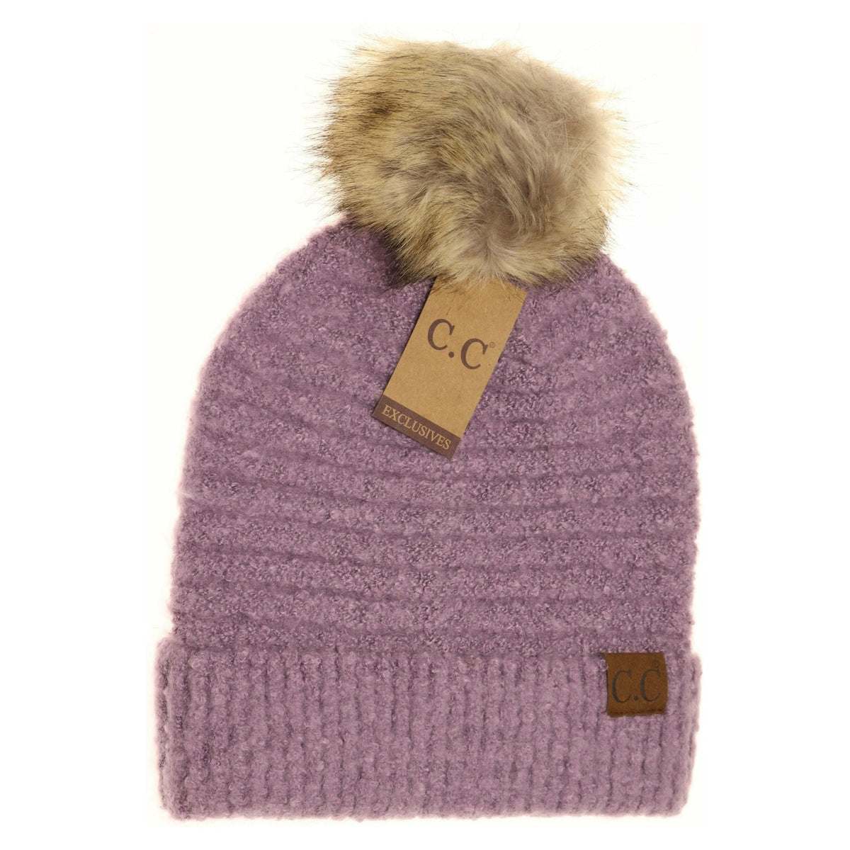 Solid Boucle Knit Pom CC Beanie HAT7006POM