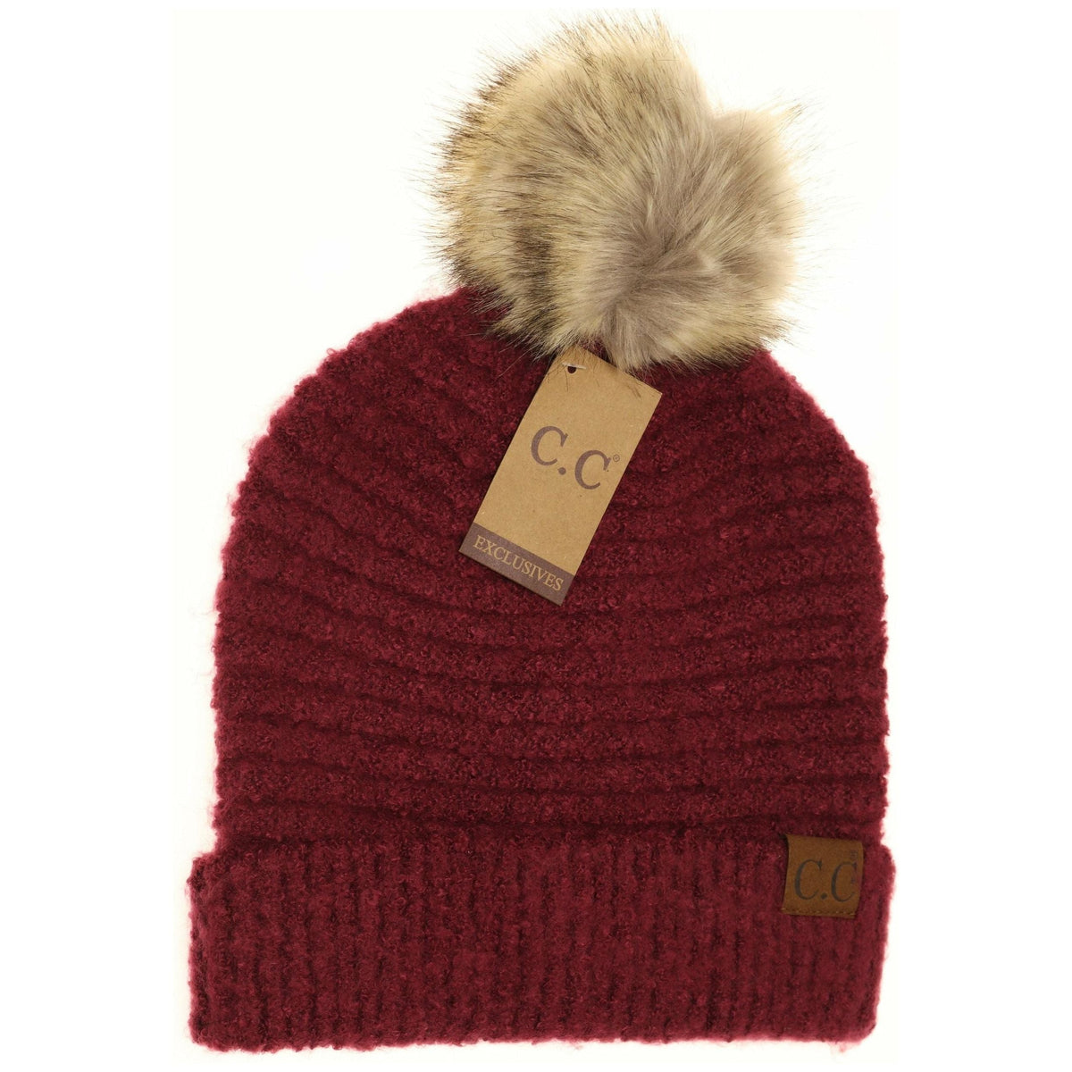 Solid Boucle Knit Pom CC Beanie HAT7006POM