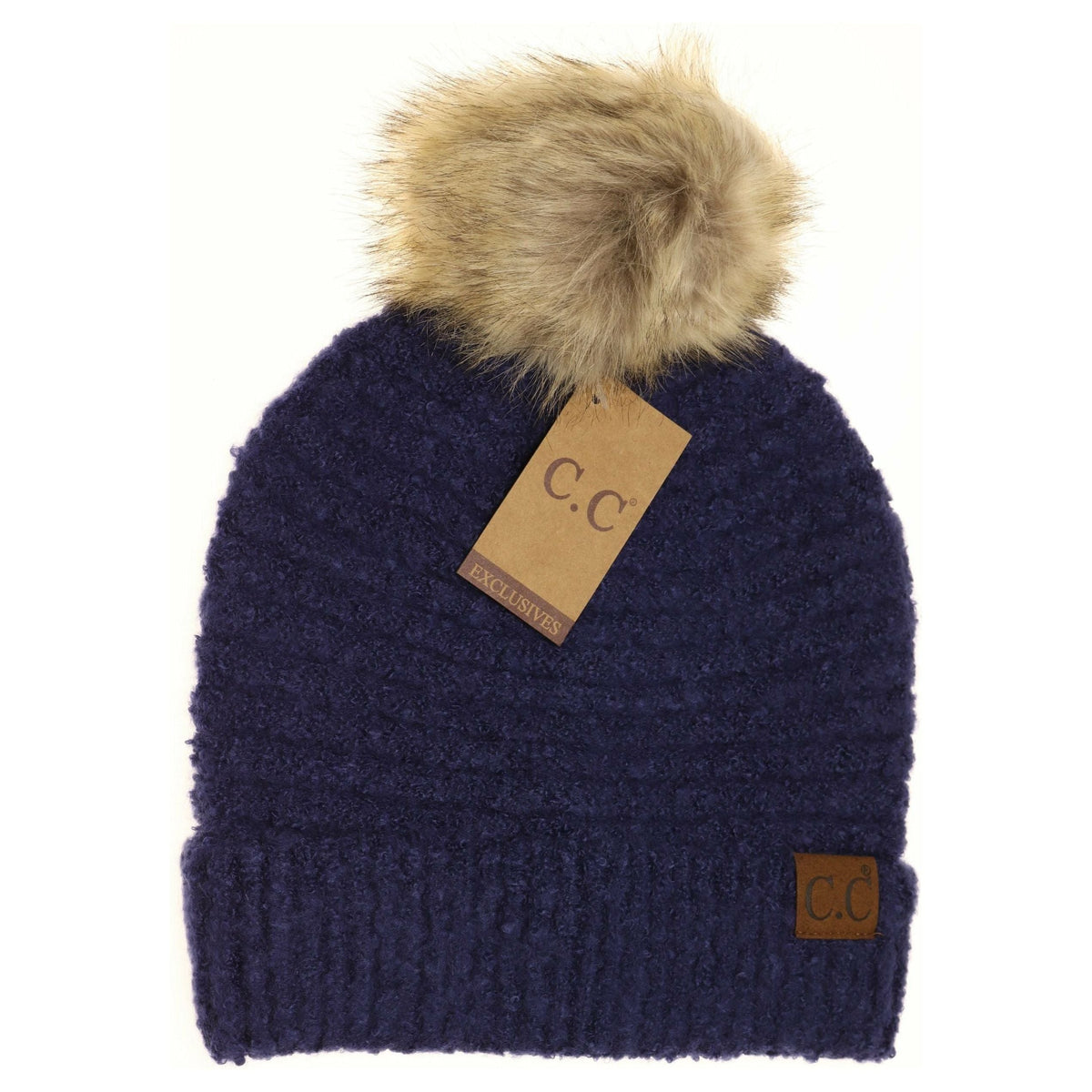 Solid Boucle Knit Pom CC Beanie HAT7006POM