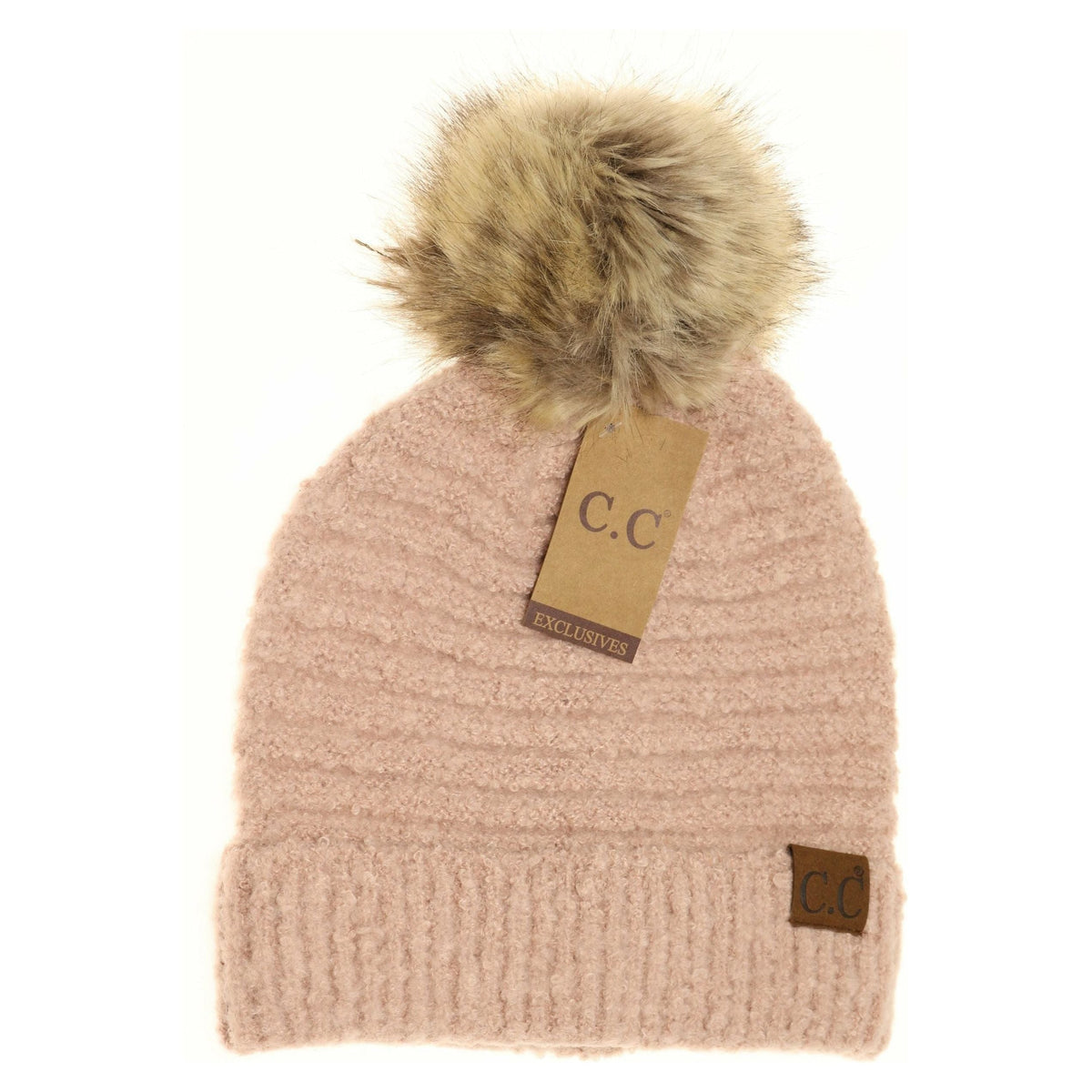 Solid Boucle Knit Pom CC Beanie HAT7006POM