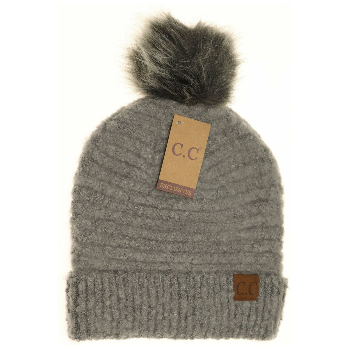 Solid Boucle Knit Pom CC Beanie HAT7006POM