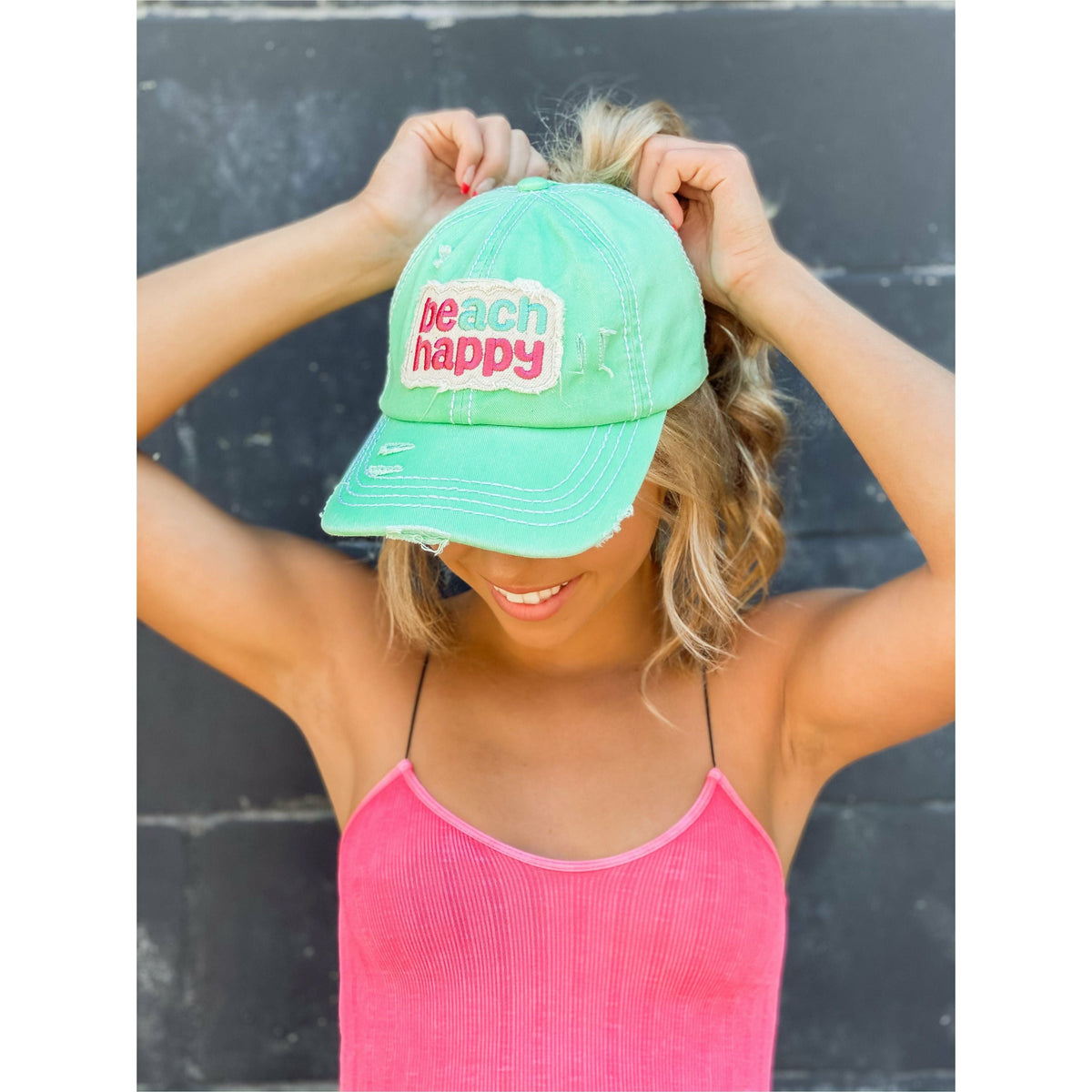 Beach Happy Embroidered High Ponytail CC Ball Cap BT762