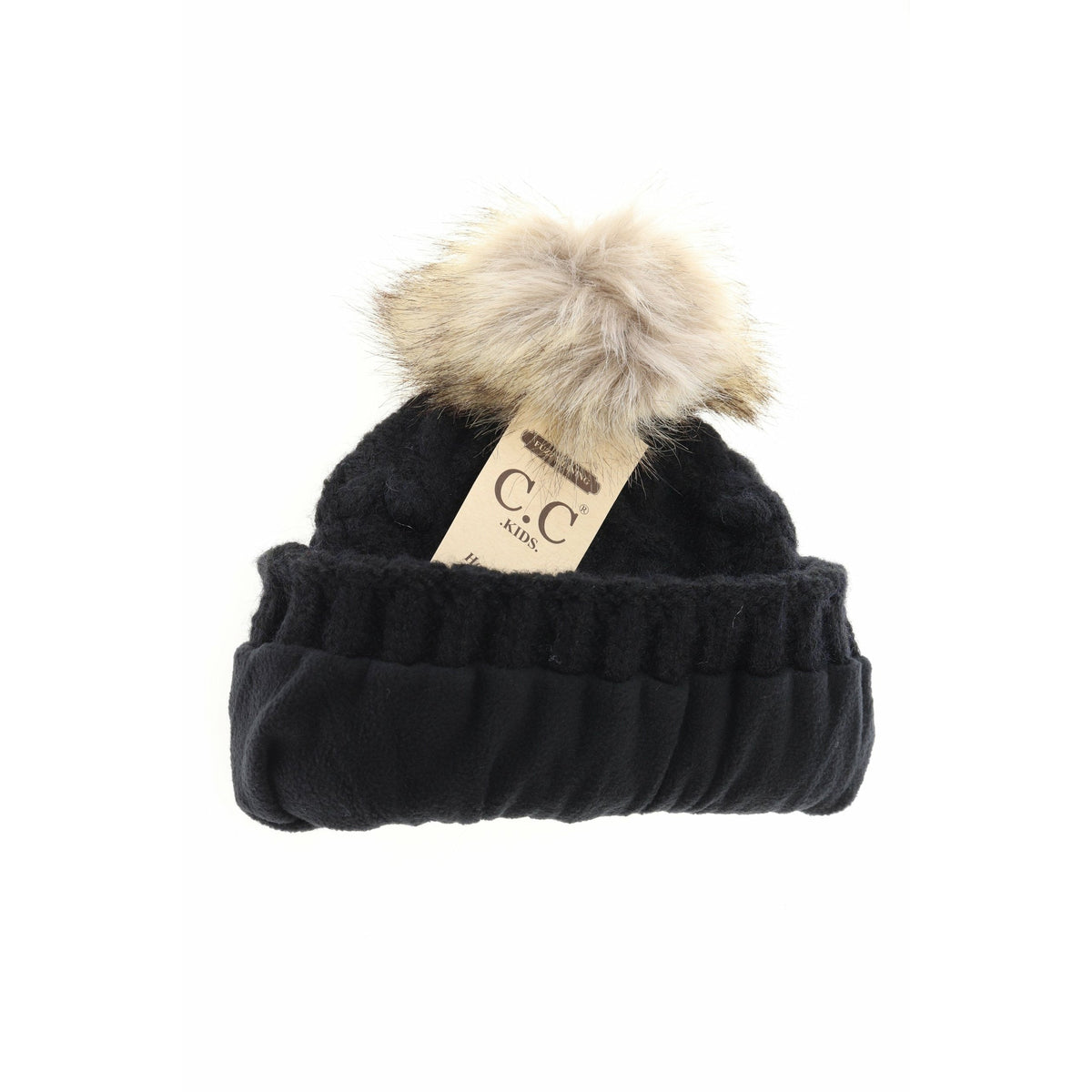 KIDS Bobble Knit Faux Fur Pom C.C Beanie KIDS3836