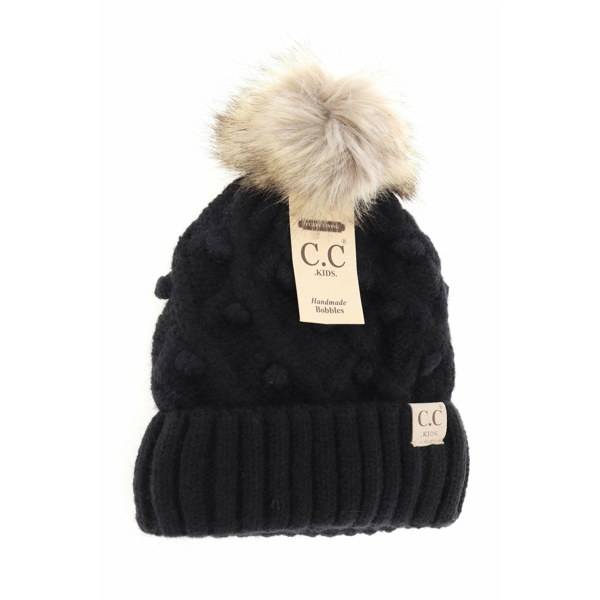 KIDS Bobble Knit Faux Fur Pom C.C Beanie KIDS3836