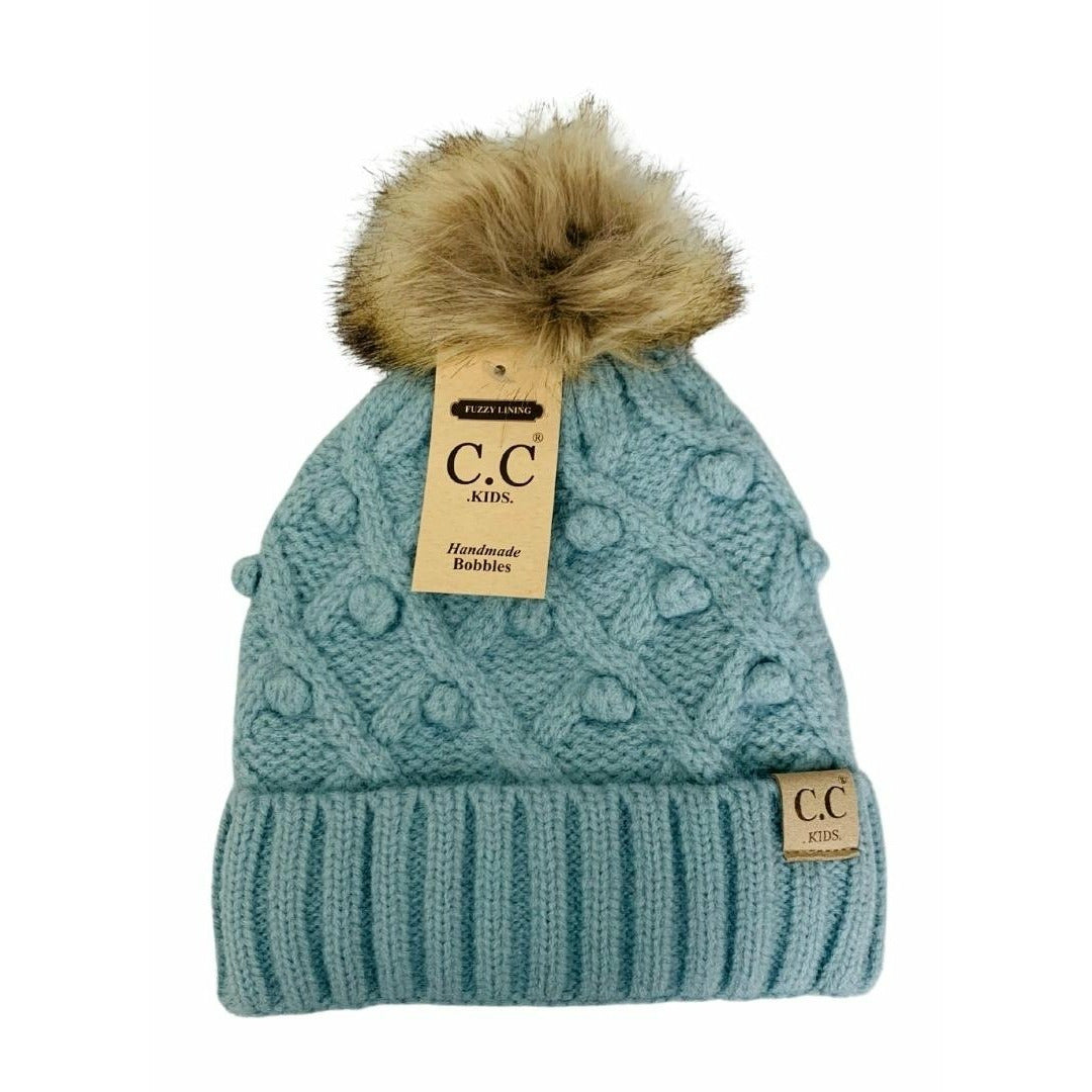 KIDS Bobble Knit Faux Fur Pom C.C Beanie KIDS3836