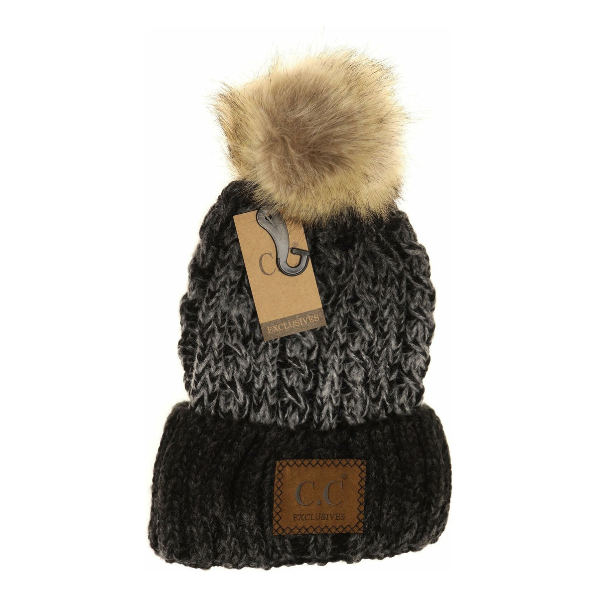 Two-Tone Ombre Vintage Faux Fur Pom Beanie YJ2032