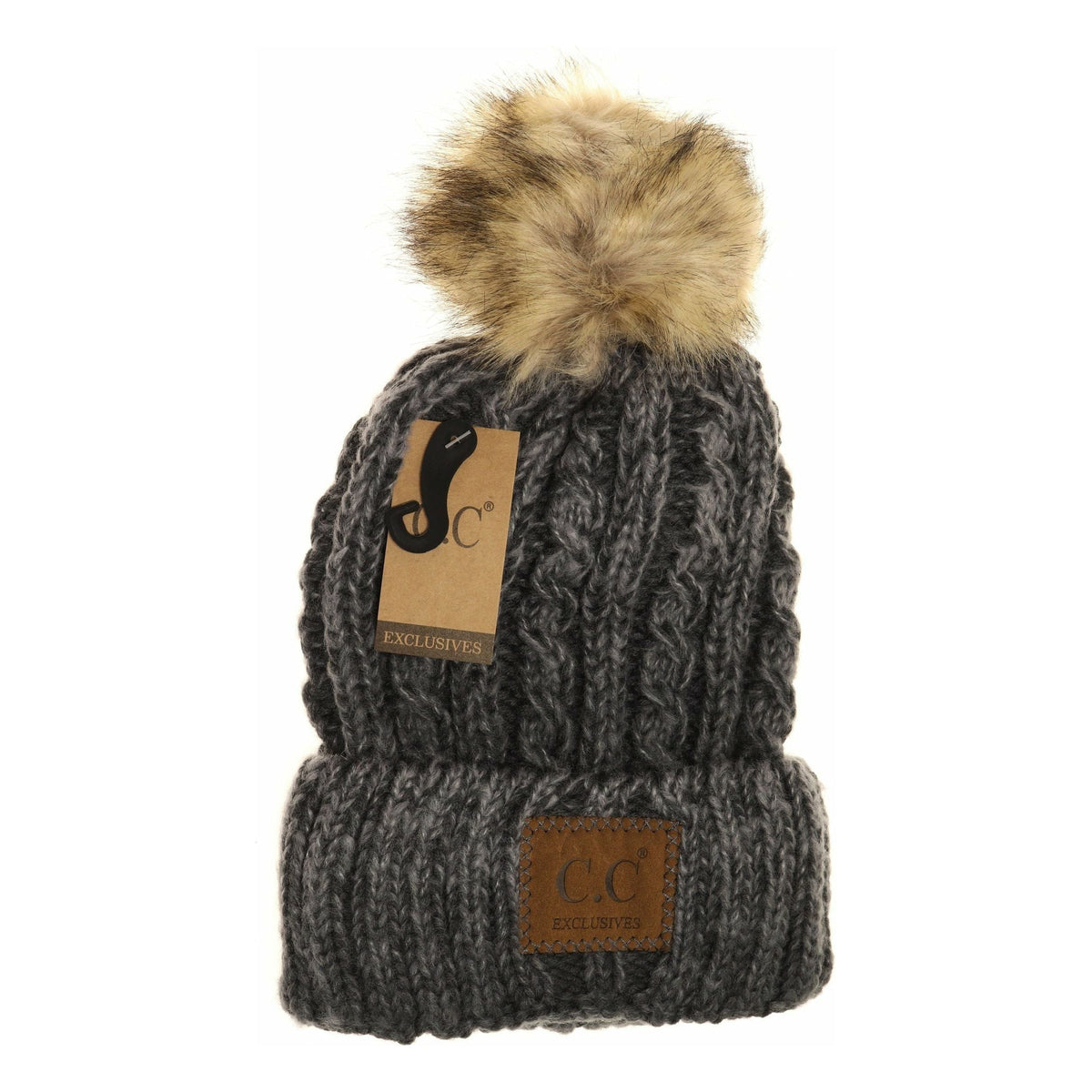 Two-Tone Ombre Vintage Faux Fur Pom Beanie YJ2032