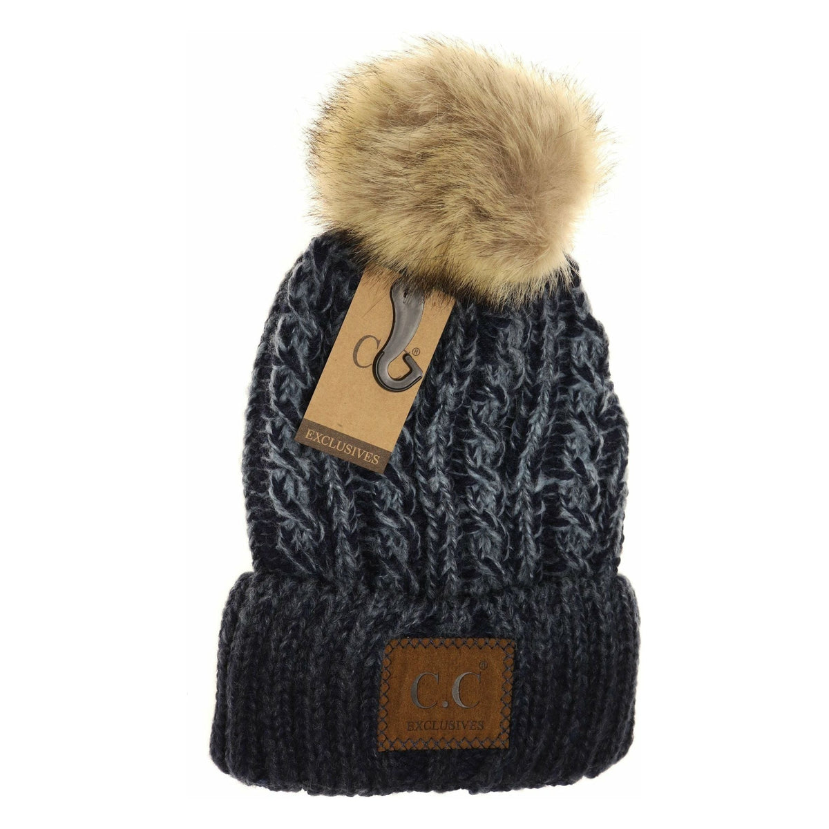 Two-Tone Ombre Vintage Faux Fur Pom Beanie YJ2032