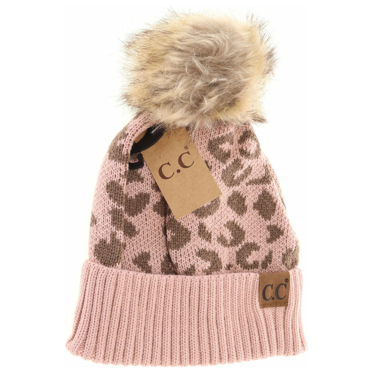 Leopard Pattern Fur Pom Beanie YJ2091