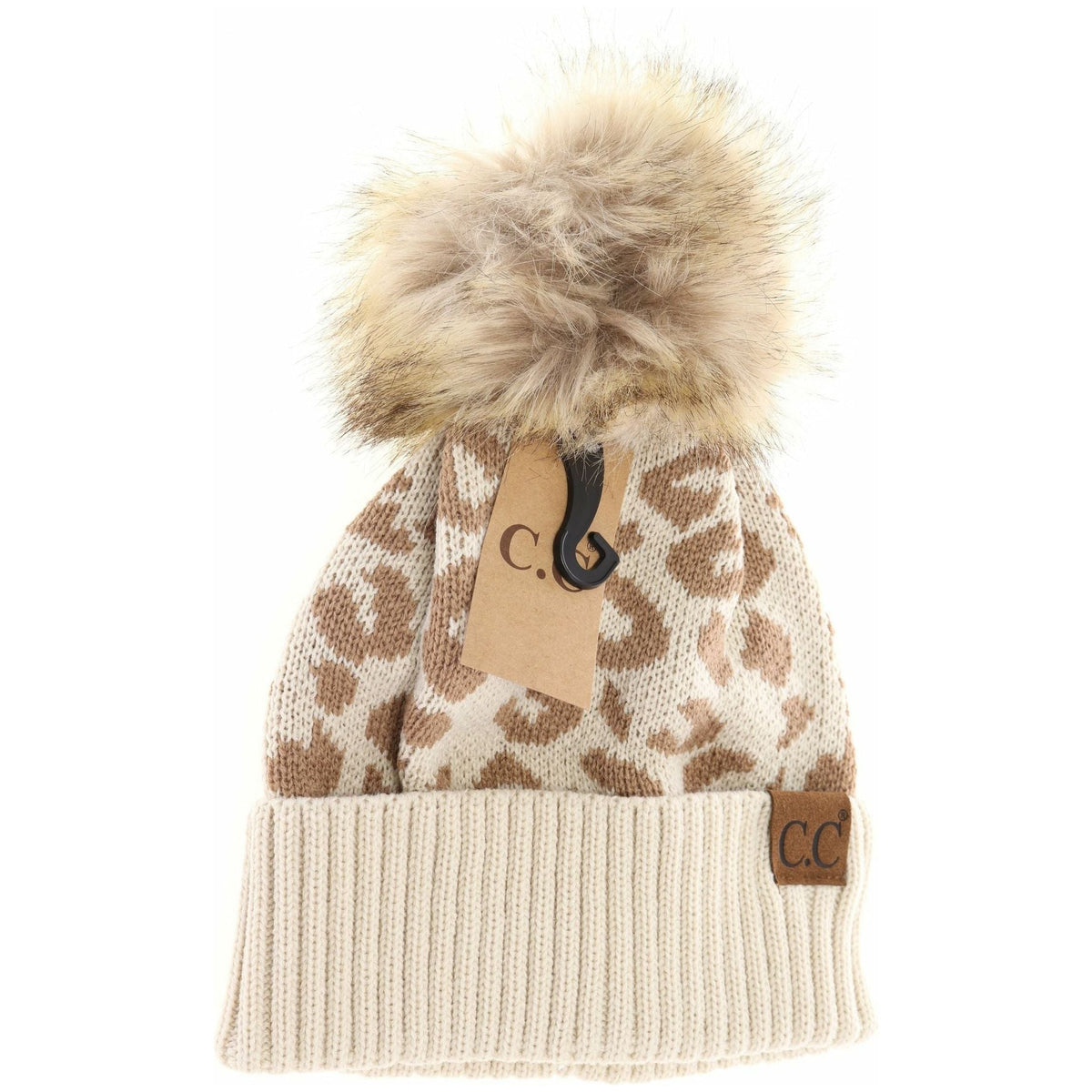 Leopard Pattern Fur Pom Beanie YJ2091