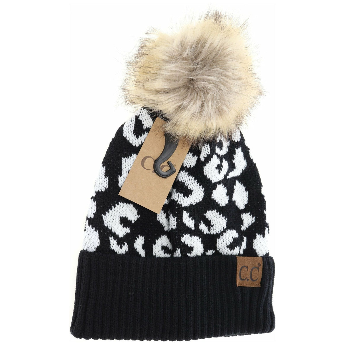 Leopard Pattern Fur Pom Beanie YJ2091