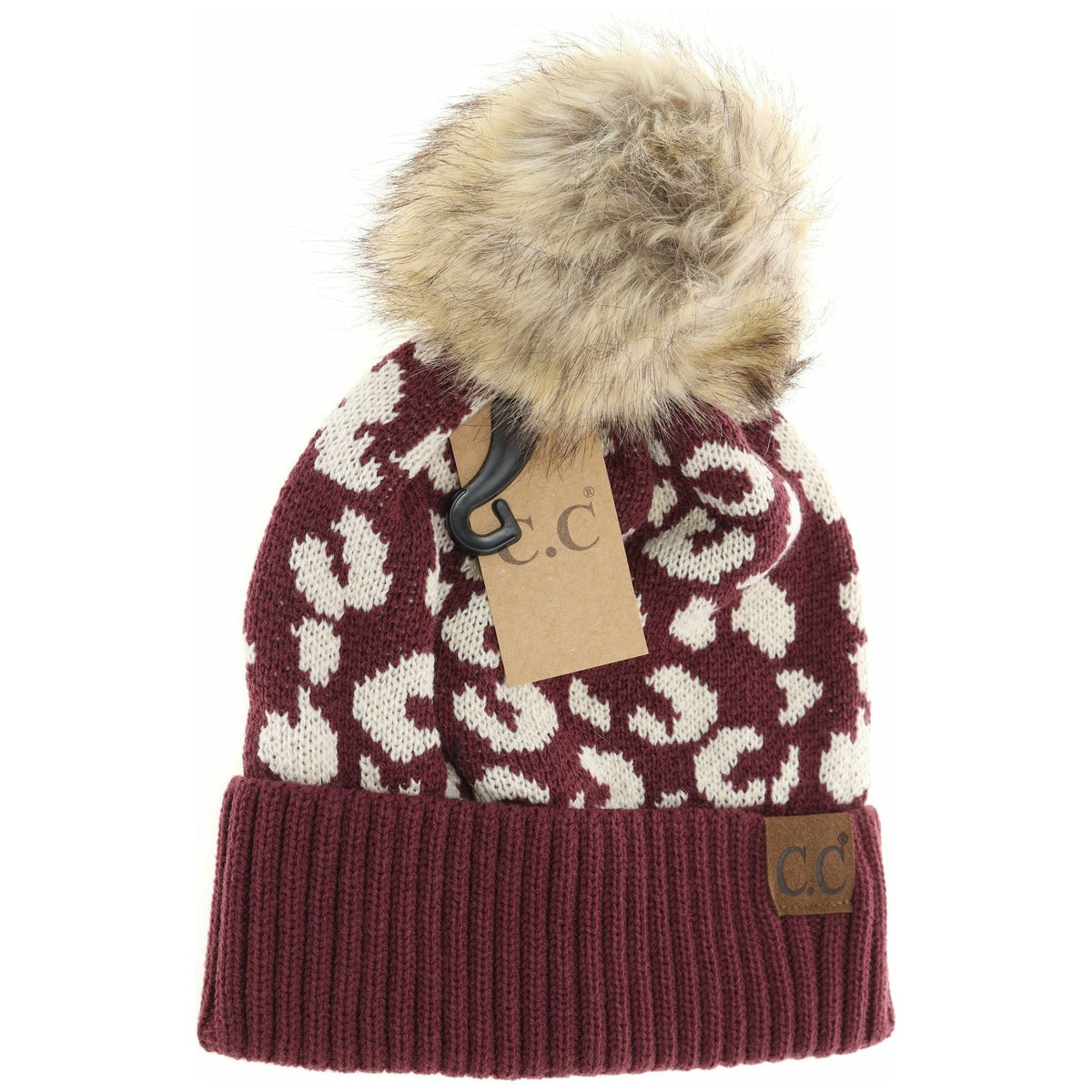 Leopard Pattern Fur Pom Beanie YJ2091
